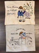 Vintage Set Of 2 German Embroidered Pillow Covers