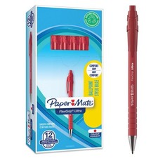 Image of Paper Mate S0190413 Flexgrip Ultra Retractable Ballpoint Red Pen 1mm Box of 12