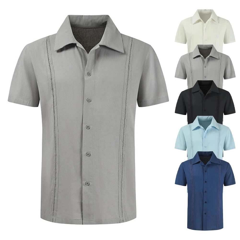 Mens Vintage Short Sleeve Casual Cardigan Shirt for Beach and Vacation