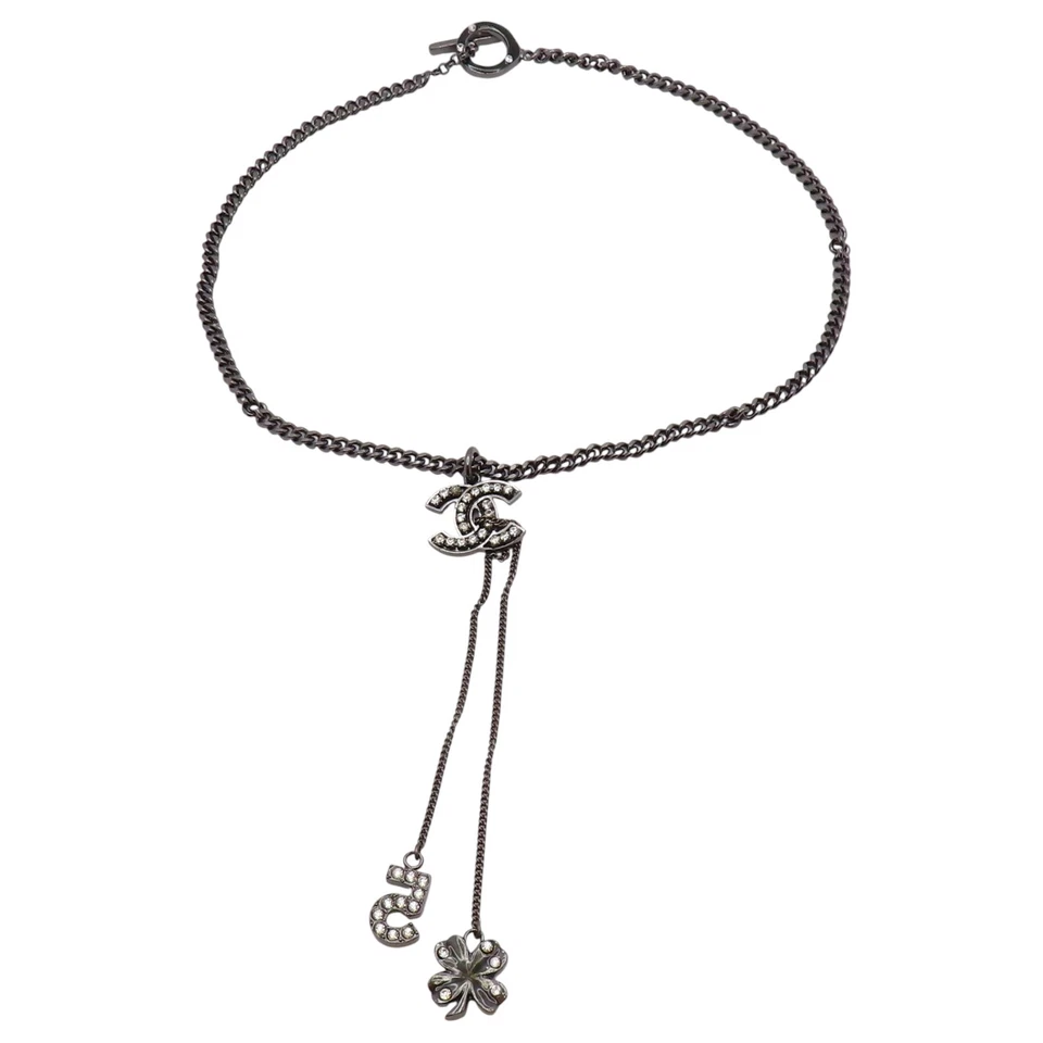 Collar CHANEL Coco Mark No.5 estrás enchapado en plata negro Foto 2 de 4