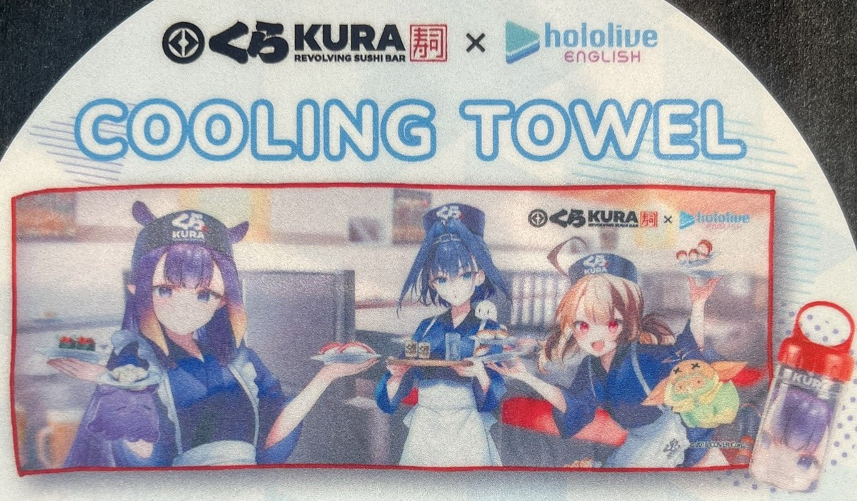 NEW) Kura Sushi x Hololive Cooling Towel. Ouro Kronii Ina Gigi