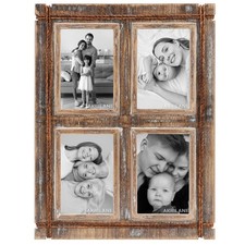 AKRILANE 4-Opening 4x6 Rustic Wood Picture Frame Distressed Vintage