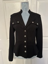 NWT White House Black Market Military Blazer Black Silver Jacket Ponte Knit US 6