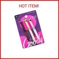 Goody Metal Hair Barrettes Clips - 3 Count, Assorted Colors - Slideproof and Loc