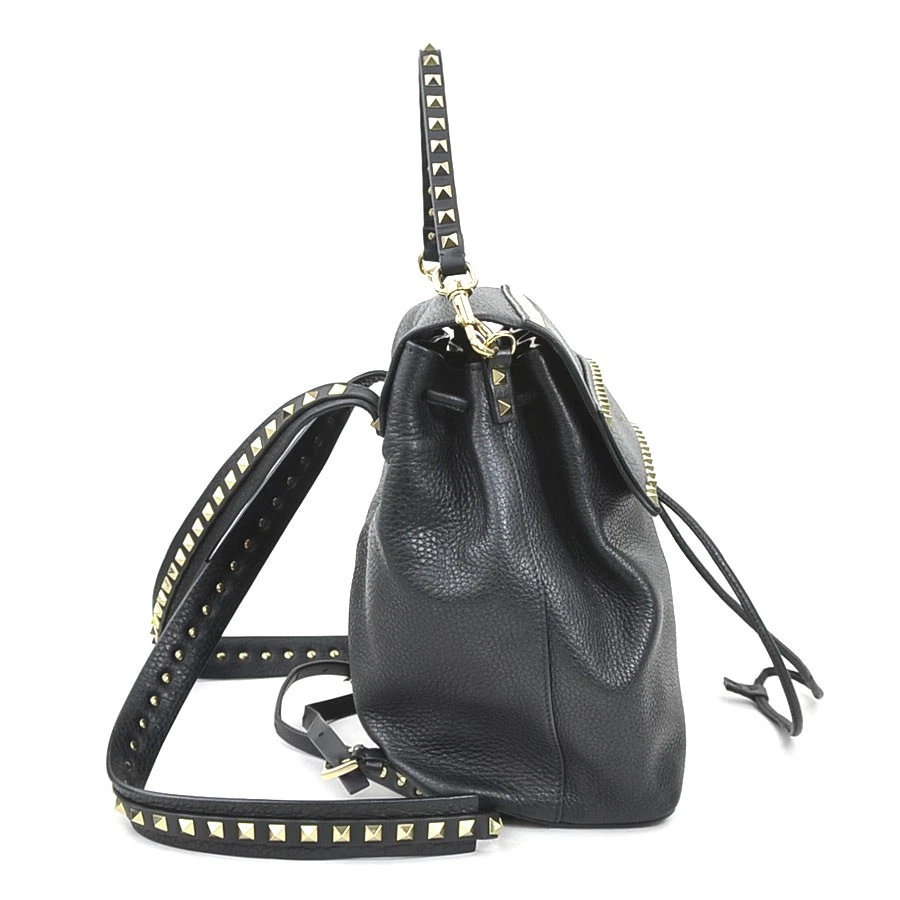 Auténtica Mochila Rockstuds Valentino Garavani Negra/Dorada Cuero/Metal - r10651g Foto 2 de 4