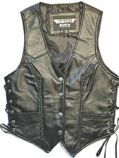 WOMENS SOFT BLACK LEATHER BRAIDED SIDE LACE MOTORCYCLE BIKER VEST