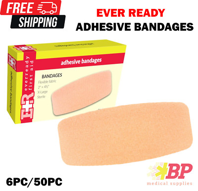 Ever Ready First Aid Adhesive Bandages 2'' x 4-1/2''  X-Large Flexible Fabric