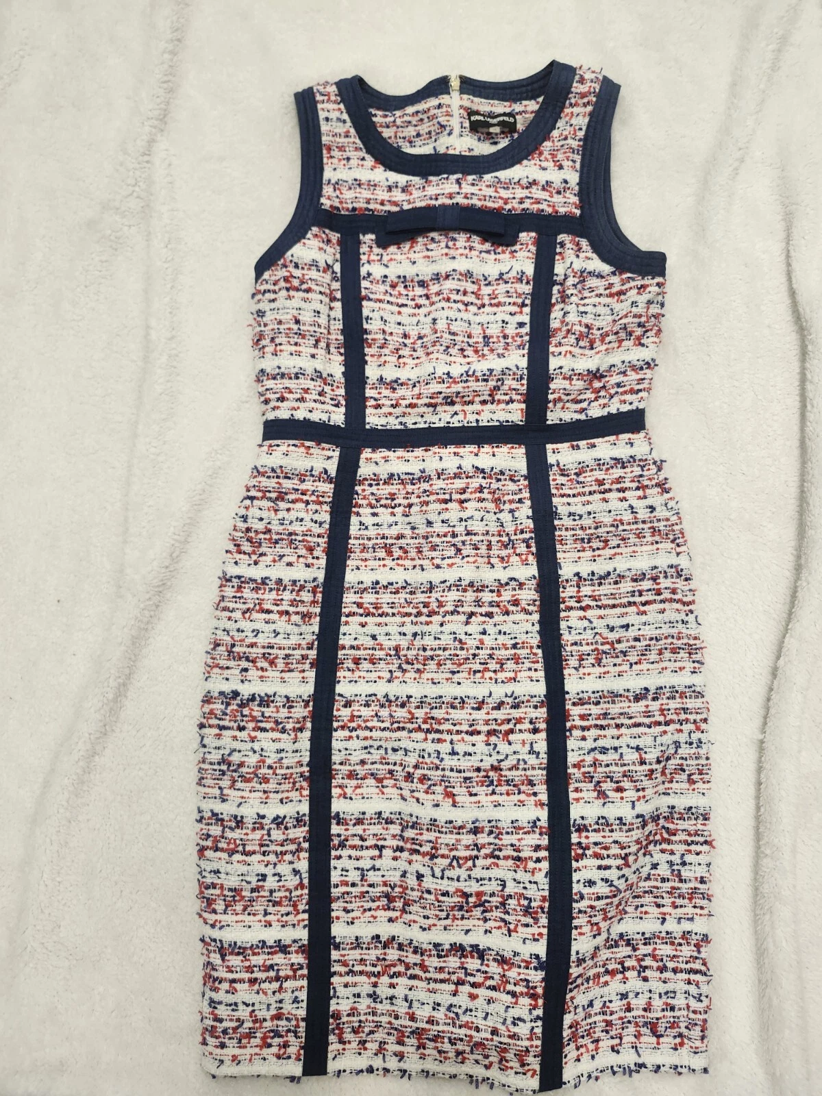 CHANEL Abito da donna rosso avorio e blu Karl Lagerfield taglia 10