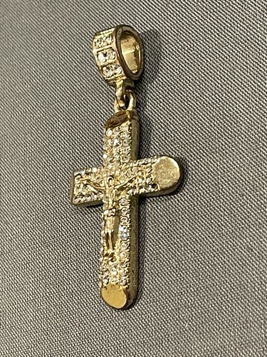 Fashion Cross Pendant Goldstone And Rhinestone Large Bale - Picture 3 of 5