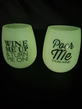 2 Silicone Glow In Dark Wine Glasses - Camping/Travel/Picnic/Party/Pool/Beach