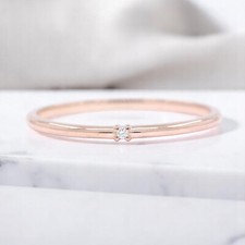 14k Solid Gold 1 Diamond Dainty Ring Minimalist Single Diamond Diamond Band