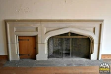 Stone Fireplace Surround Gothic Tutor 1949 Pennsylvania Estate Salvage, 10.8 Ft