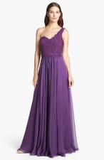 La Femme Embellished One Shoulder Lace Chiffon Gown Sz 4