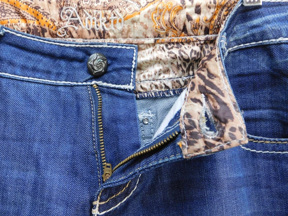 Pantalones de mezclilla para mujer Adiktd corte bota tiro medio embellecidos elásticos azules 12 largos 32x33 Foto 3 de 4