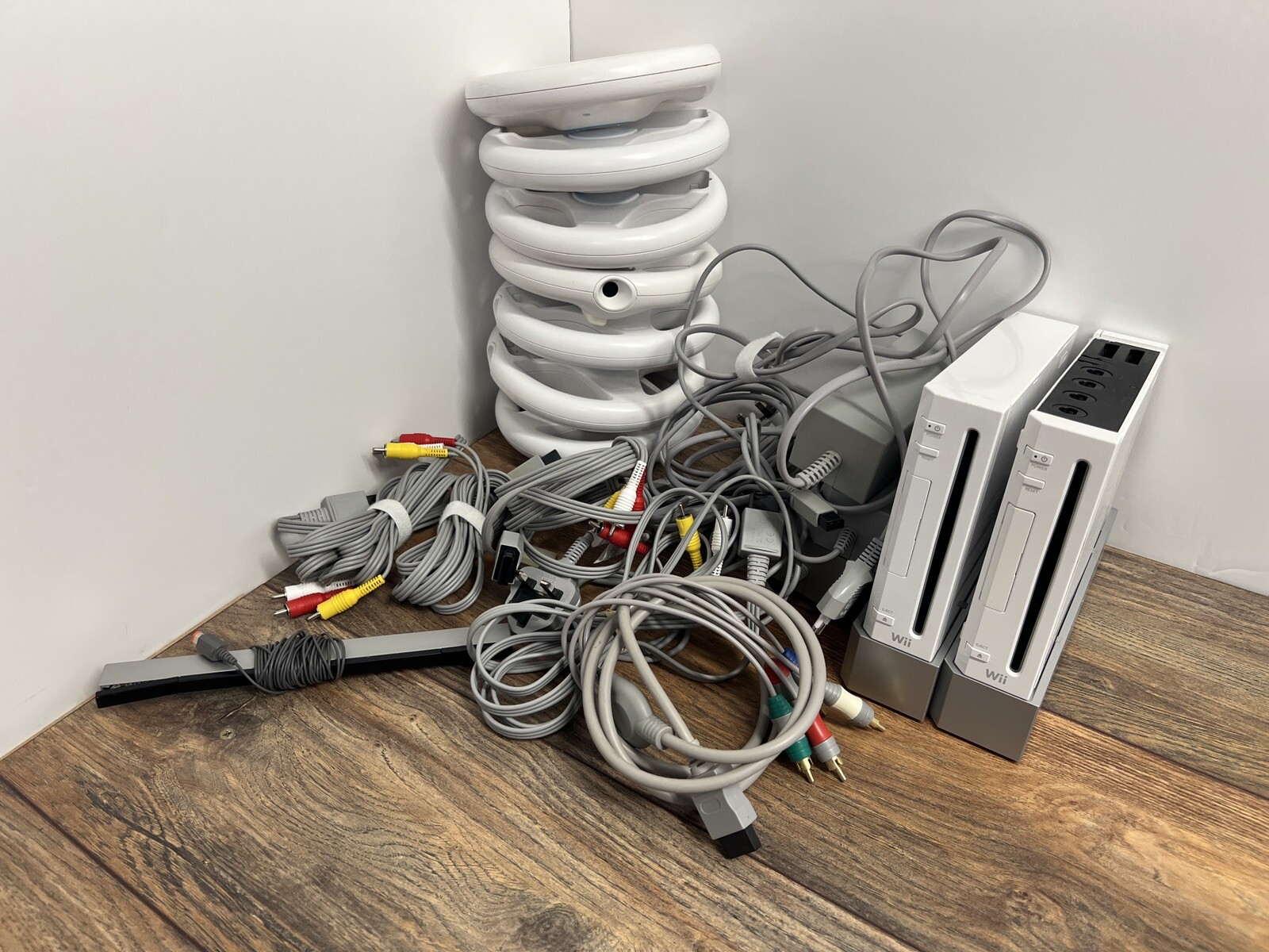 Large Nintendo Wii Console Large Bundle With Accessories Wheels Power