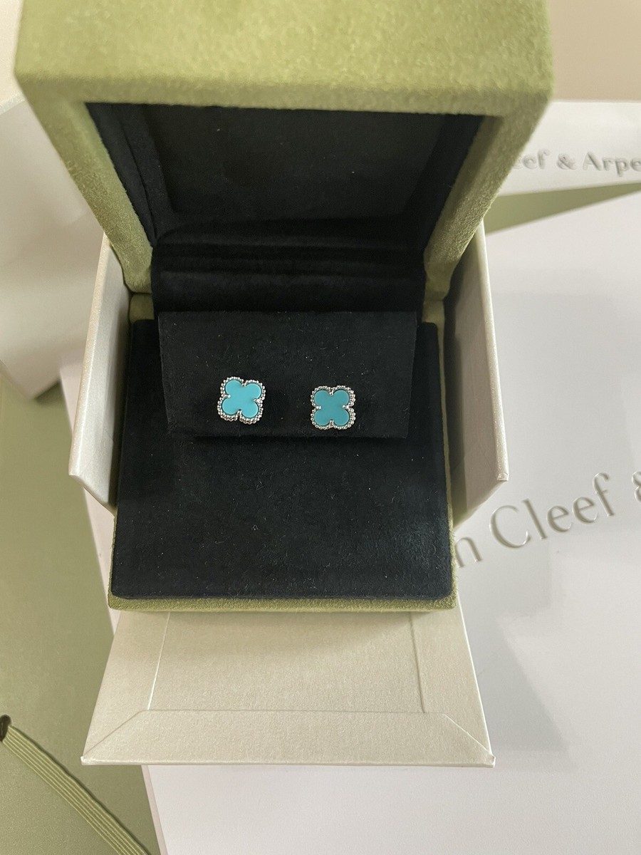 Van Cleef Sweet Alhambra earstuds 18K white gold, Turquoise