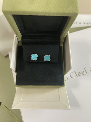 Van Cleef Sweet Alhambra earstuds 18K white gold, Turquoise