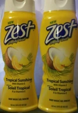 2 New ZEST TROPICAL SUNSHINE BODY WASH with Vitamin E 18 oz each 