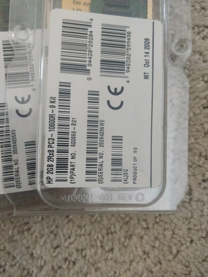 SEALED HP Genuine 2GB 2Rx8 PC3-10600R DDR3 1333MHz ECC REG RDIMM Memory RAM - Image 2 of 2