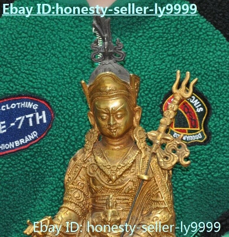 Assento de budismo tibetano 11,6" bronze dourado Guru Rinpoche Padmasambhava estátua de Buda - Imagem 2 de 4