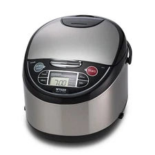 Tiger JAX-T18U-K 10-Cup Micom Rice Cooker with Food Steamer Slow Cook S/S Black