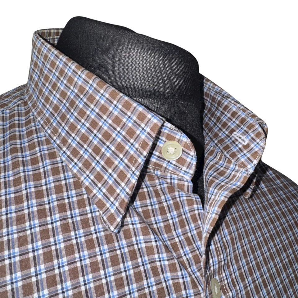 Camisa Polo Ralph Lauren Para Hombre GRANDE (42") Manga Larga Marrón y Blanco Cuadros Foto 2 de 4