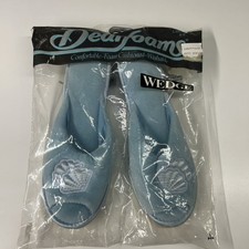 VTG DearFoams Powder Blue Wedge Slippers Shell Lg 8-9 NOS READ