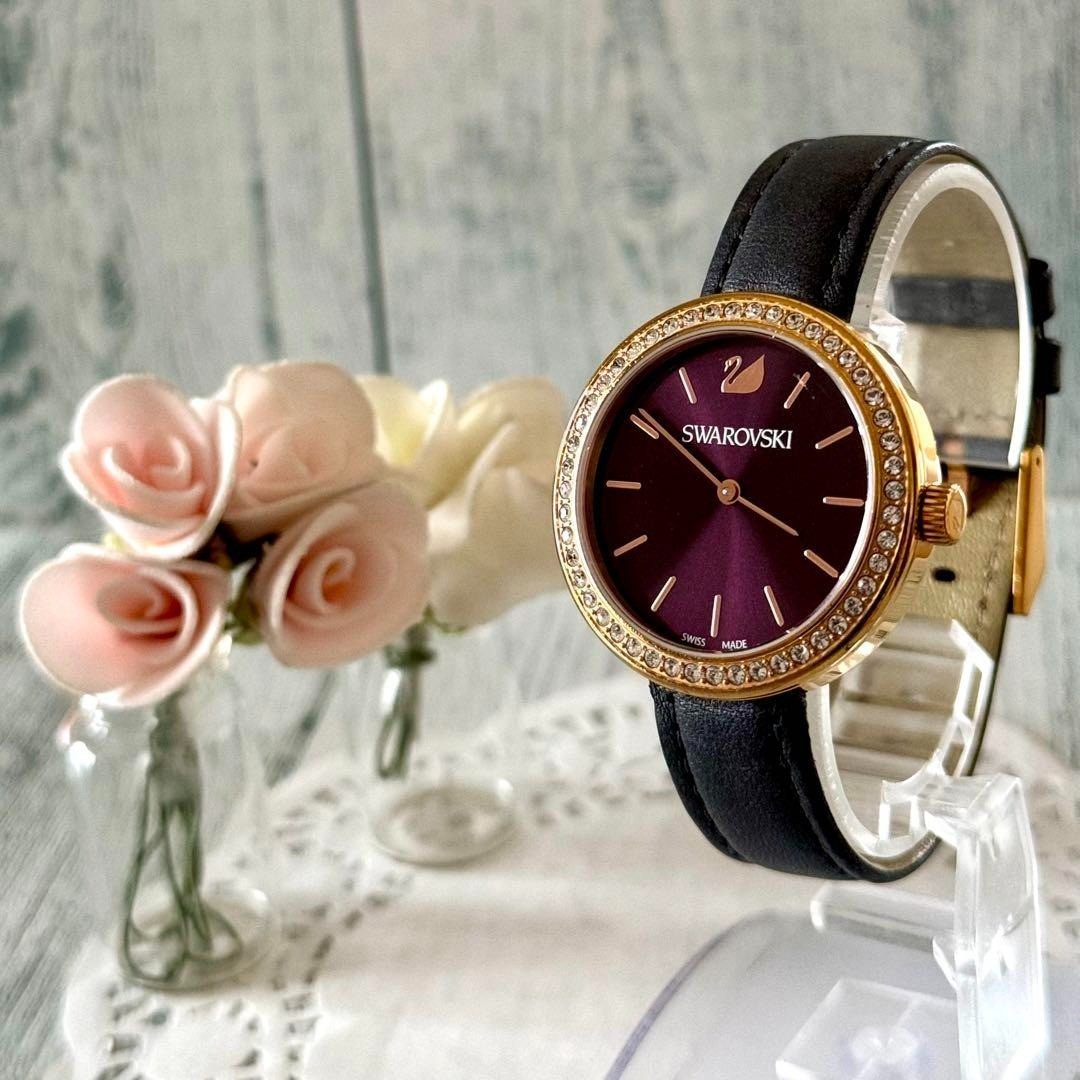 Swarovski Burgundy and Gold Watch with Crystal Bezel Anne Klein Swarovski Crystal Ladies Watch - 1408BYBY main image 4