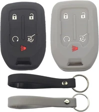 2Pcs Rubber Silicone 5 Buttons Smart Key Fob Cover Case Protector Black Gray 