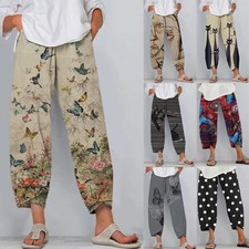 Womens Summer Floral Printed Elastic Waist Casual Loose Trousers Wide Leg Pants⭐