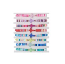 Heishi Surfer Bracelets Set for Women Men Bohemian Rainbow Stackable Clay B - 03
