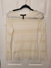 BCBG Max Azira Long Sleeve Lace Textured Top Blouse Size S White