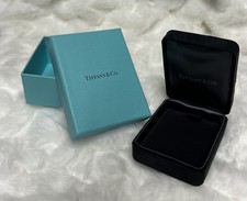 Tiffany  Co. Empty Black Suede Hinged Necklace Box With Teal Outer Box