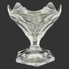 Vtg Illegibly Marked Clear Crystal Candy Dish/Pedestal Bowl with Scalloped Edge