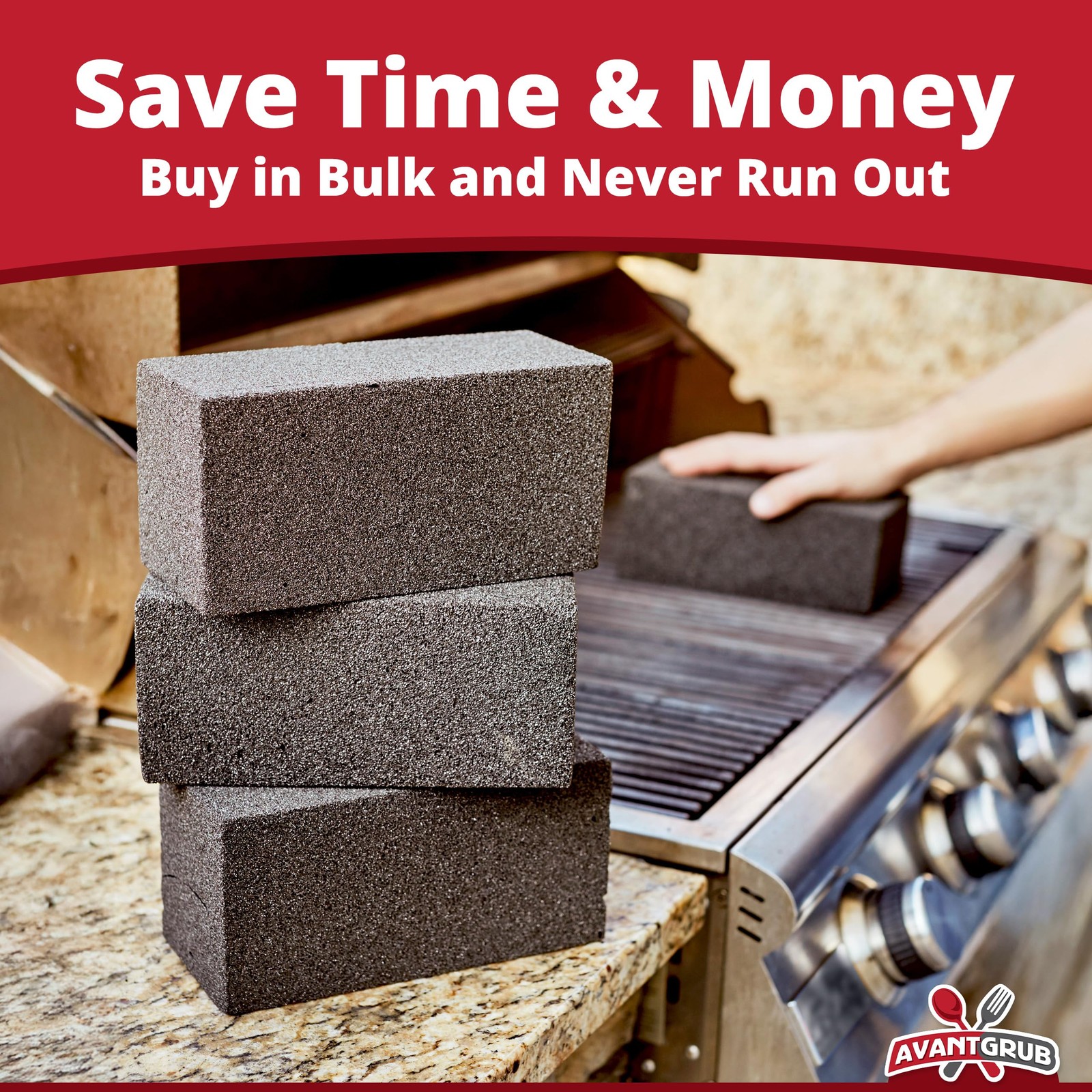Avant Grub Commercial Grill Cleaning Brick - 12 Pack Pumice Stone Cleaner for Gr