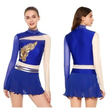 Womens Dress Shiny Leotard Performance Costume Embroidered Dancewear Rhinestone