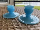 Vintage Fenton Pekin Blue Candle Holders. Scarce. No Damage.