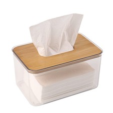 Acrylic Tissue Storage Box with Bamboo Cover, Transparent Dryer Sheet Holder
