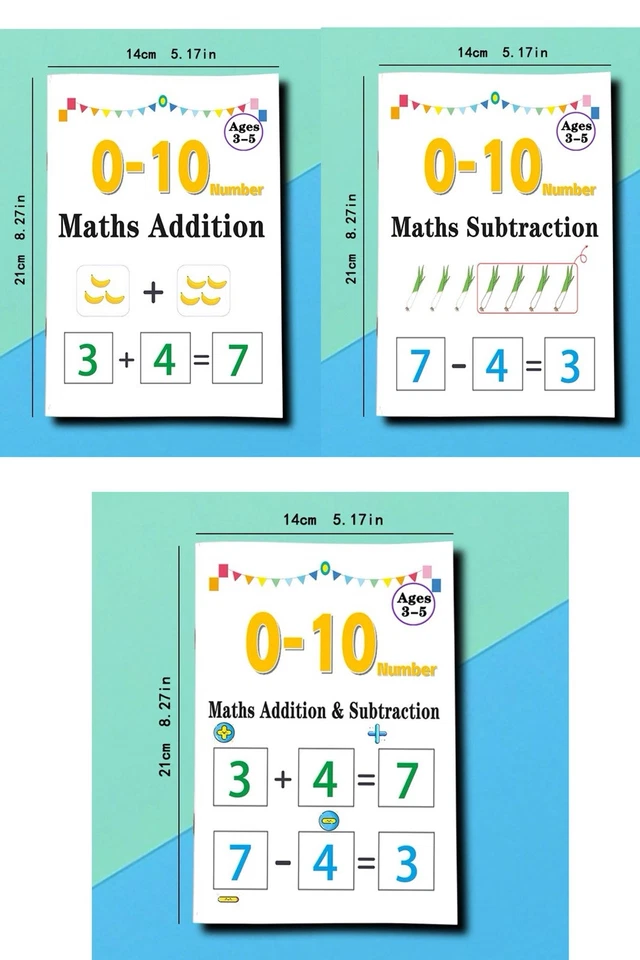 Addition and Subtraction Math Book for Kids 3 pcs books Ages 3 to 5 Number 0-10