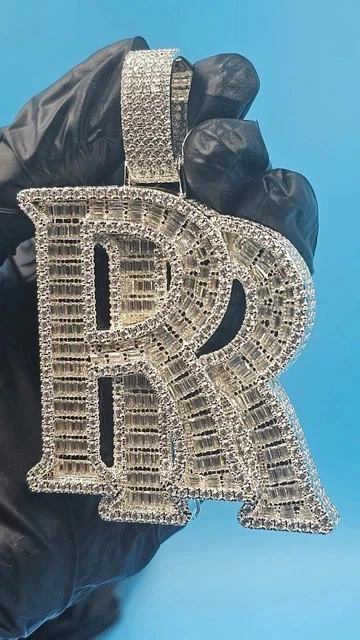 Colgante RR Moissanita Real Corte Redondo 3.20Ct Personalizado Chapado en Oro Blanco 14K Foto 3 de 4