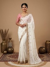 SARI INDIAN PAKISTANI WEDDING SAREE BLOUSE NEW DESIGNER BOLLYWOOD PARTY WEAR