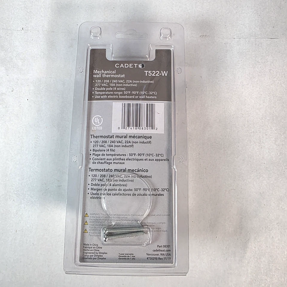 Termostato de pared Cadet T522-W doble poste para calentadores de zócalo 22A 120/240V NUEVO Foto 2 de 2