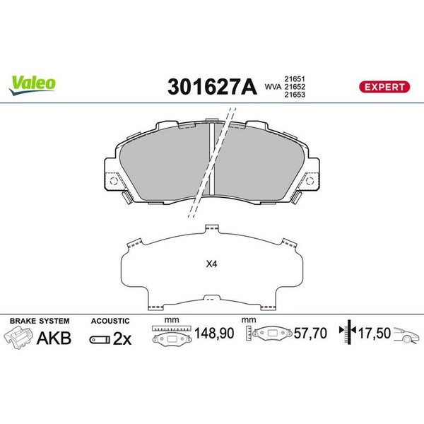 Valeo 301627A Bremsbelagsatz FüR Honda Rover 600 Accord HR V Shuttle CR V Civic-image
