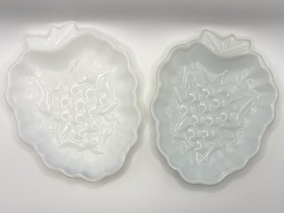 2 Vintage Milk Glass Grape Dishes   Similar Pattern, Different Shades