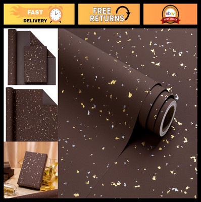 30'' Chocolate Brown Wrapping Paper Roll - 16.5ft Silky Touch, Gold Design, Perfe