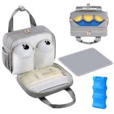 Grey Breastmilk Cooler Travel Bag Insulated Portable Breast Pump Carrying Case