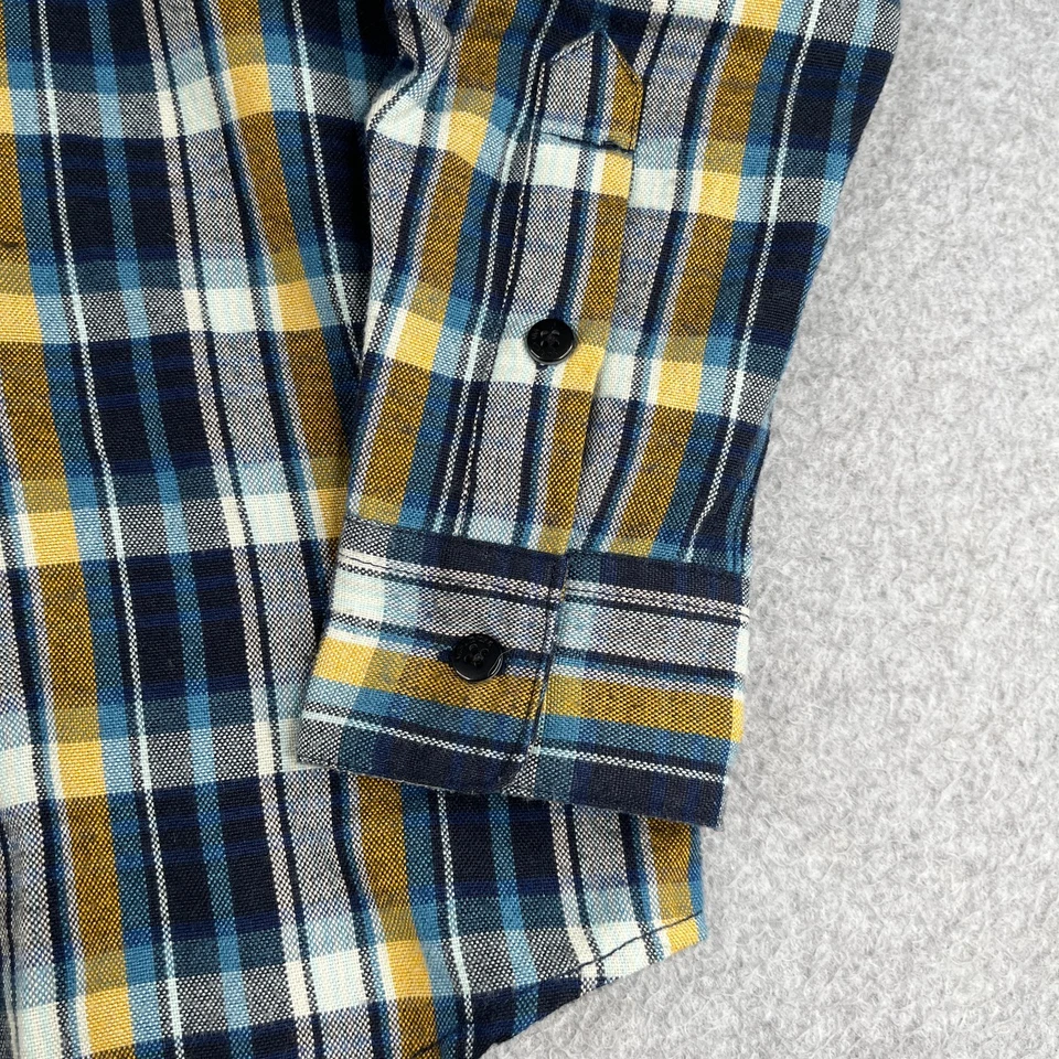 Camisa Volcom Juvenil Mediana Azul Amarillo Franela a Cuadros Sensación Informal Logo Foto 2 de 4