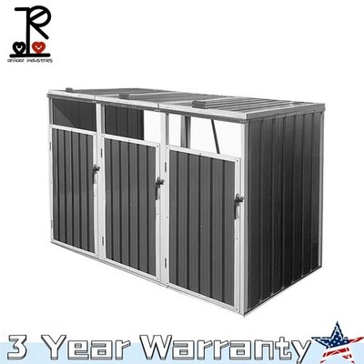 Garbage Bin Shed Stores 3 Trash Cans Metal Outdoor Bin Shed for Garbage Storage