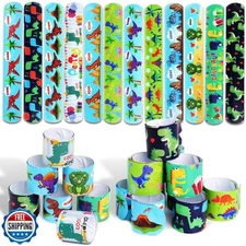DERAYEE 24 Pcs Dinosaur Slap Bracelets for Kids, Jurassic Forest World theme 