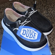 Hey Dude Wendy Peak Chambray Slip-On Shoes Women s Black Size US 5 Platform